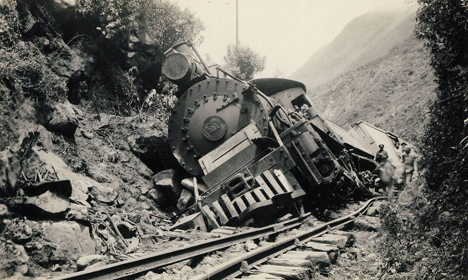 Chimborazo. Accidente de la locomotora G&Q, en los años 20. Imagen tomada de Railroad in the Sky.