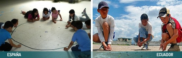 Niños jugando canicas: Periódico El Gancho de Sevilla y Ministerio de Turismo de Ecuador. 