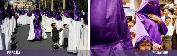 Cucuruchos de Quito, Rómulo Moya Peralta; penitentes de Sevilla, diario ABC de Sevilla.